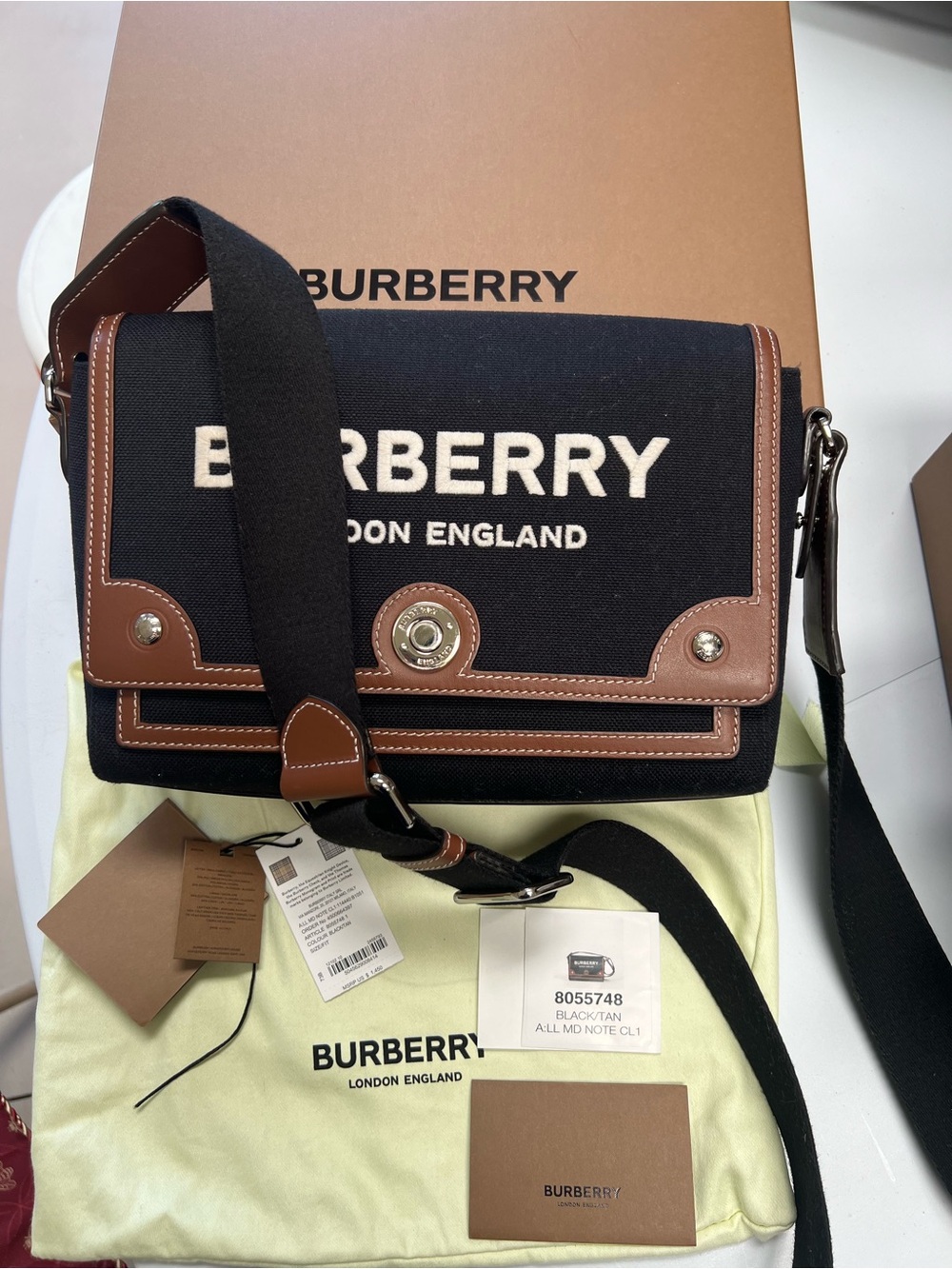 Burberry Black Canvas Bag with Tan Leather Trim